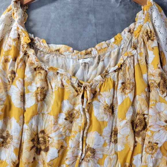 Maurices Womens 2X Yellow Floral Peasant‎ Top Lace Sleeve Boho Cottagecore Vibe - Picture 4 of 10